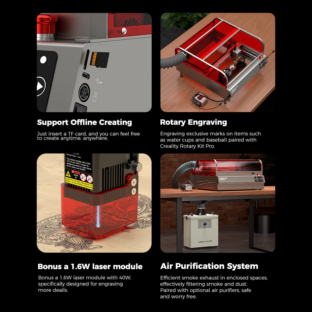 Creality Falcon2 Pro 40W Enclosed Laser Engraver and Cutter + FREE 1.6W Laser Module - Image 18